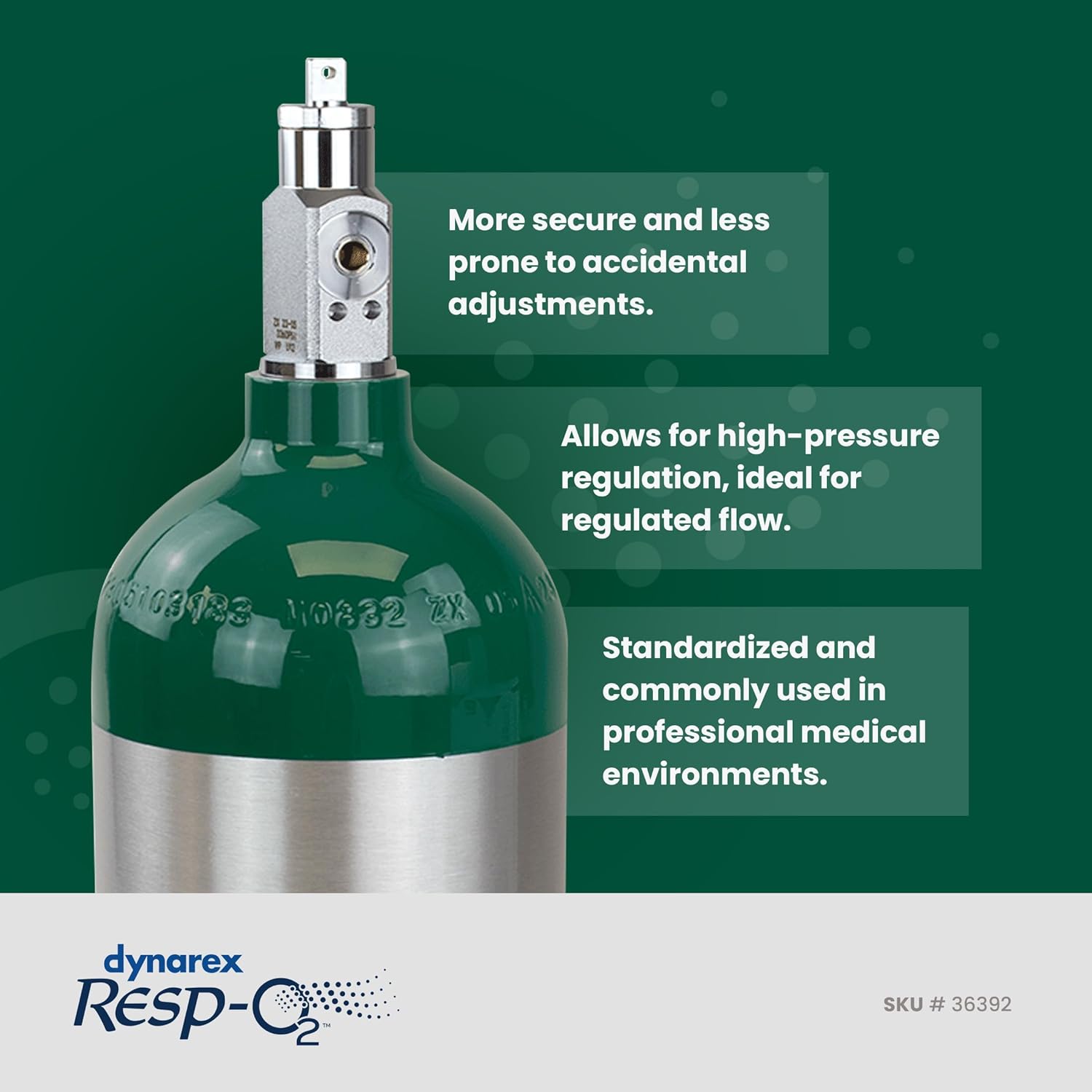 Close-up of the CGA 870 Post Valve on the Dynarex Oxygen Cylinder.