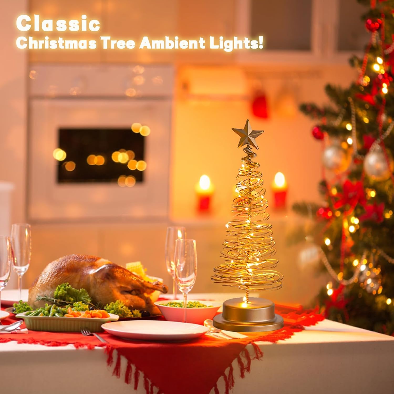 Christmas Tree Table Lamp, LED Christmas Spiral Night Light with Glittering Star, Battery Operated Table Decoration Light for Indoor Outdoor Restaurant Commercial Event Xmas Night (White)