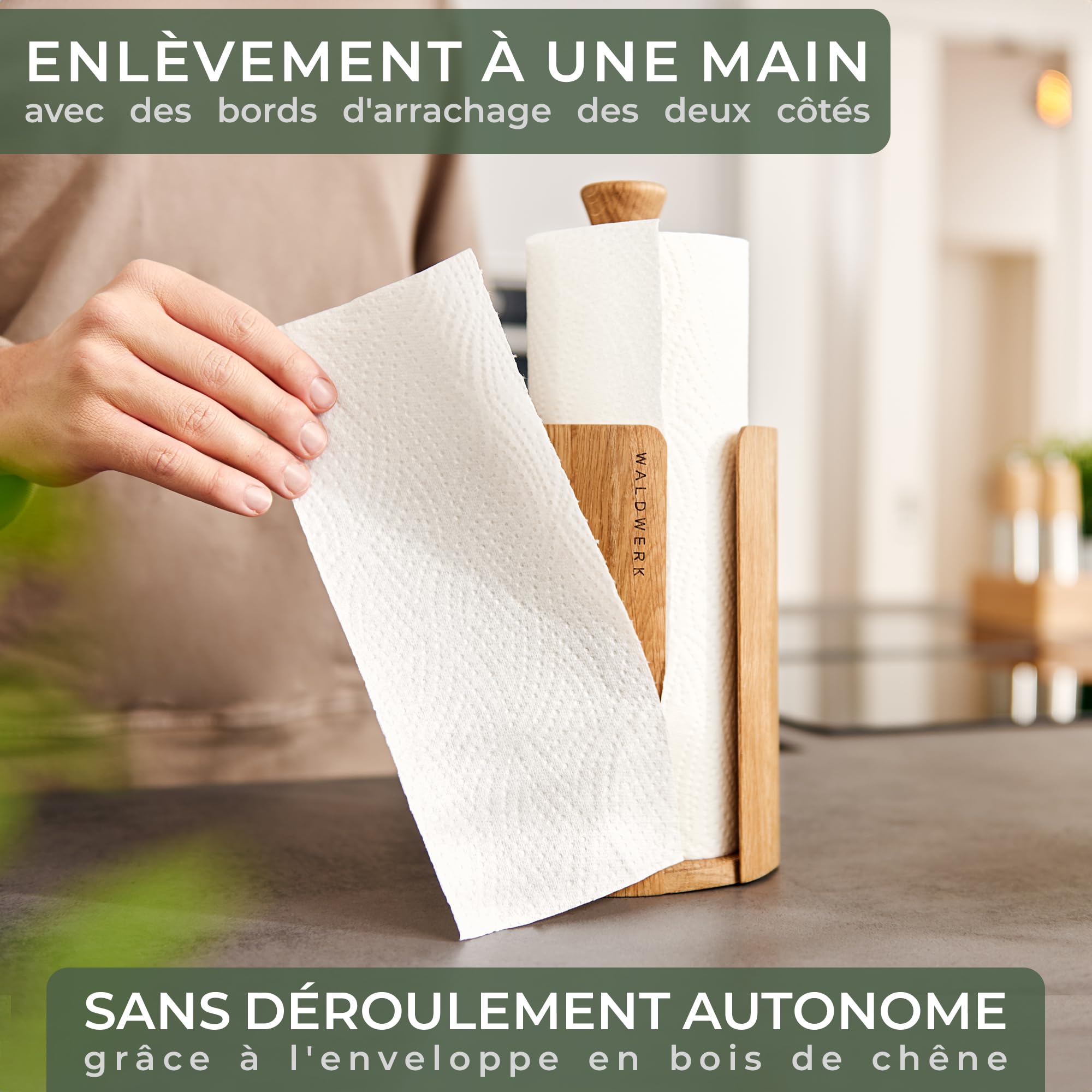 WALDWERK Design Porte Sopalin en Bois de Chêne - Porte Essuie-Tout pour Tous Les Rouleaux Essuie-Tout Standard - Support Sopalin sur Pied 100% sans Plastique