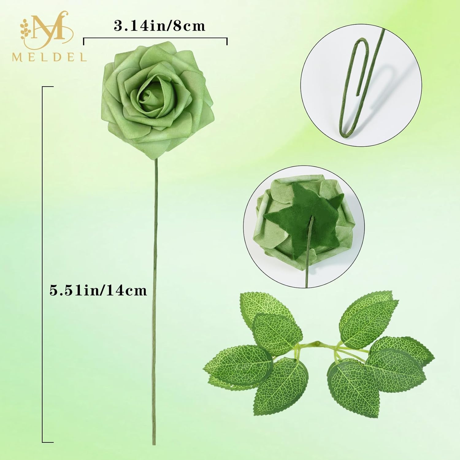 Meldel Artificial Flowers 25pcs Real Looking Elf Green Foam Fake Roses with Stems for DIY Wedding Bouquets Bridal Shower Centerpieces Floral Arrangements Home Decorations Bulk Crafts Rose - Image 2