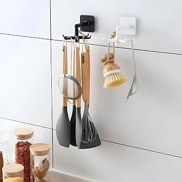1 Piece 360  Rotary Bonded Hanger with 6 Hooks - Kitchen and Bathroom Organizer, Bucket, Towel, Fiber Hanger