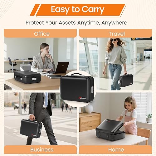 Vista 7 de Caja de Documentos Ignífuga con Cerradura, Caja Organizadora de Archivos Resistente al Fuego de 5200°F, Caja Fuerte de Maletín Duro Resistente al