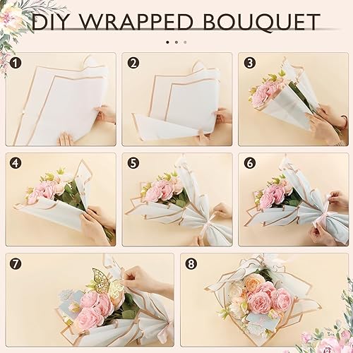 Miniatura 5 de 50 hojas de papel de regalo de flores de color puro, papel de regalo, ramo de floristería impermeable, con 2 cintas para ramos, manualidades, ramo