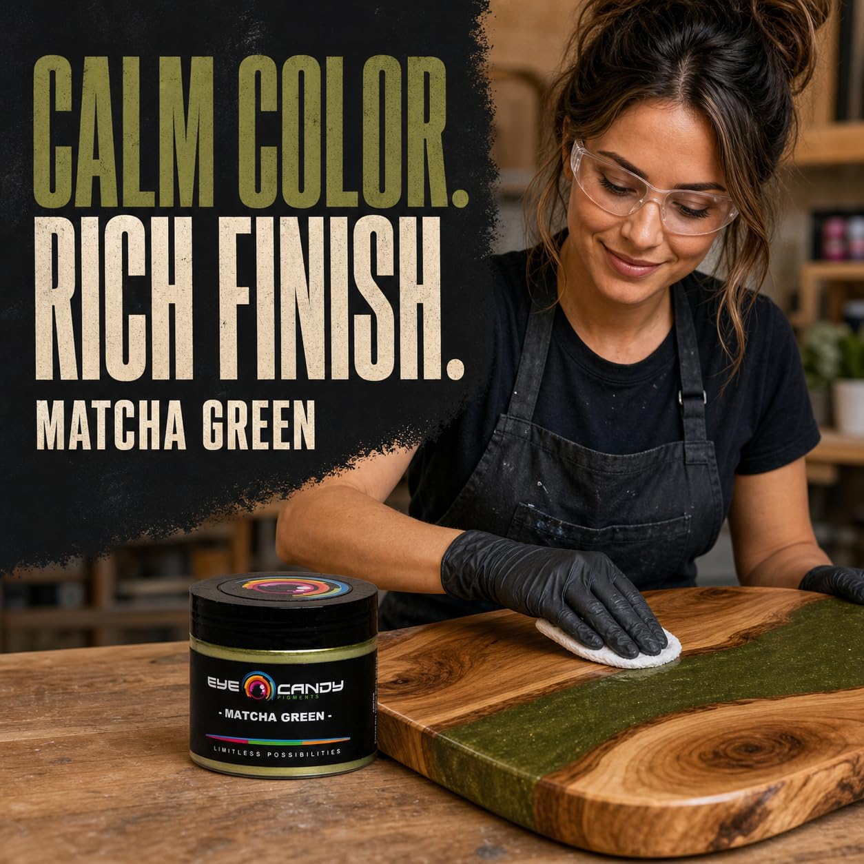 Eye Candy Pigments Premium Green Mica Powder - Matcha Green (25gr) - for Epoxy, Resin, Soap, Paint, Woodworking, Acrylic Pouring, Bath Bombs, Fishing Lures - DIY Arts and Crafts Additive