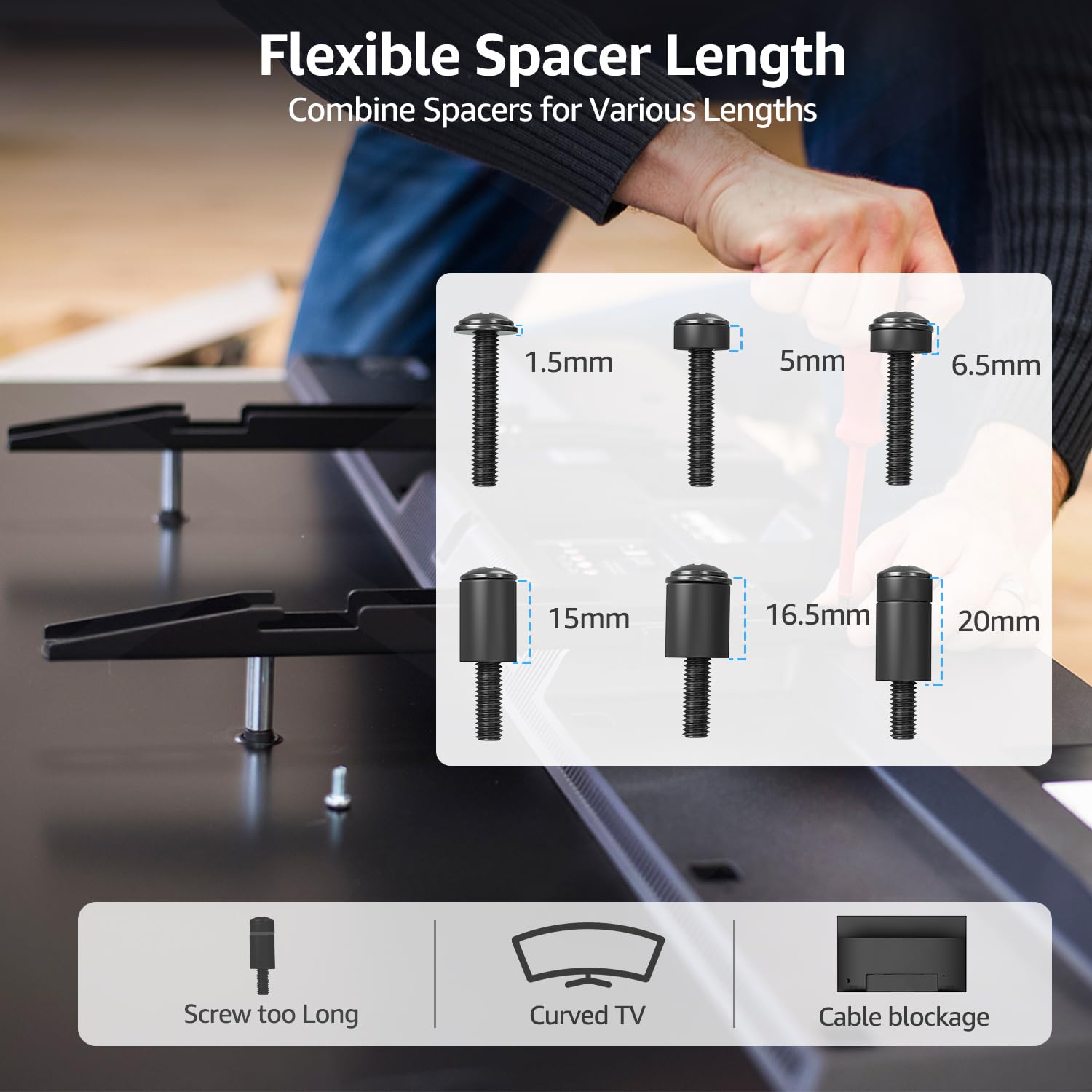 MOUNTUP Full Motion Pillar TV Mount for 26-60 inch TVs Bundle Universal TV Mounting Hardware Kit