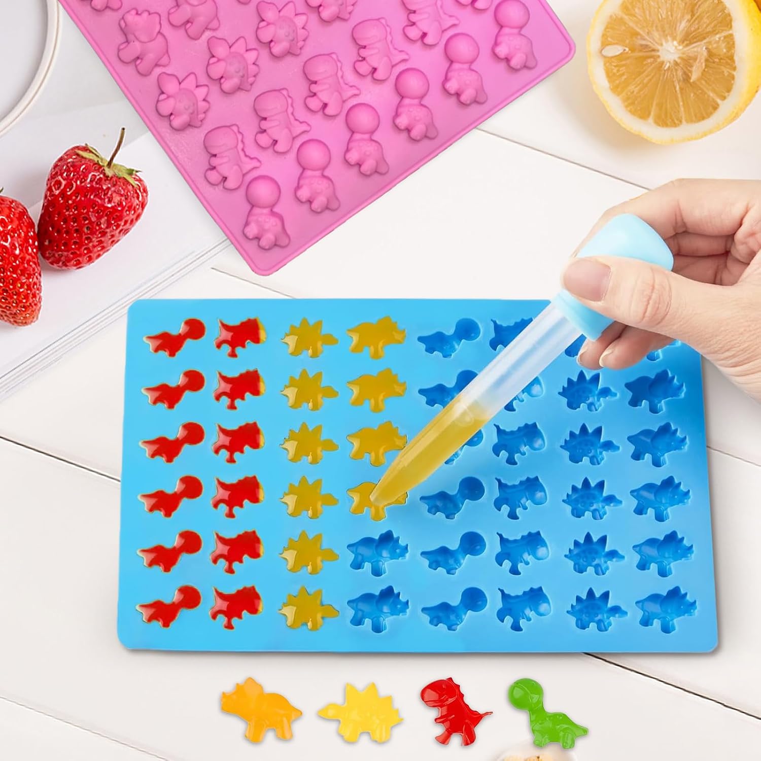 5Pcs Gummy Candy Molds - Silicone Gummy Mini Dinosaur Molds with 2Pcs Dropper,Non-stick and Bpa Free for Candy Chocolate Gummies Baking image 3