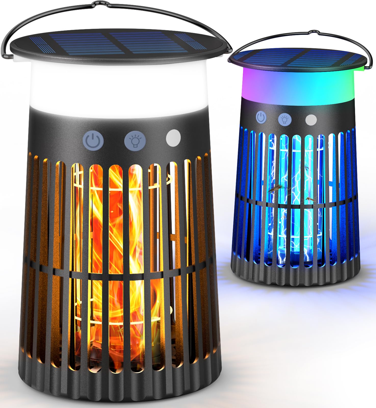 Solar Bug Zapper Outdoor, Portable Electric Mosquito Killer with Panel Sensor, Rechargeable Insect Trap with LED Night Light and Flame Effect, Ideal for Outside Patio, Backyard, and Camping （2 Pack-image-37