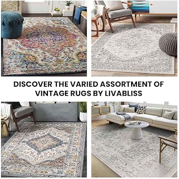 Livabliss Vicky Marrakech Vintage Area Rug for Living Room 160x216 cm, Bedroom - Scandi Neutral Rugs, Traditional Patterned Boho Style, Natural Easy Care Pile - Large Rug, Grey and Cream