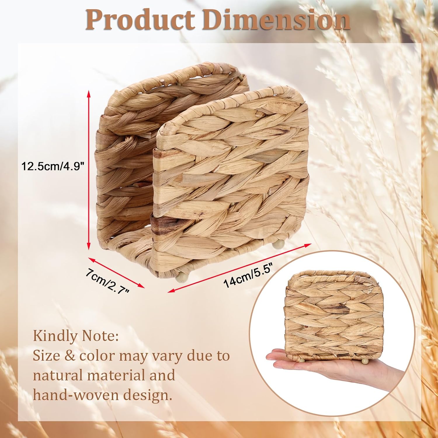 BTSKY Vertical Mail Organizer for Desk - Sturdy Wicker Letter Holder & Envelope Basket, Rustic Handwoven Desktop File Storage with Iron Frame, Home Office Decor, 5.5"x2.7"x4.9", Natural image 3