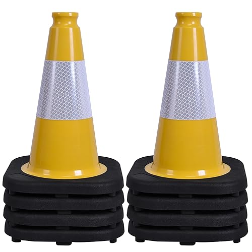 Miniatura 50 de OrangeStar Conos de tráfico naranjas de 28 pulgadas, paquete de 8 conos de seguridad de PVC resistentes con 2 collares reflectantes, base pesada