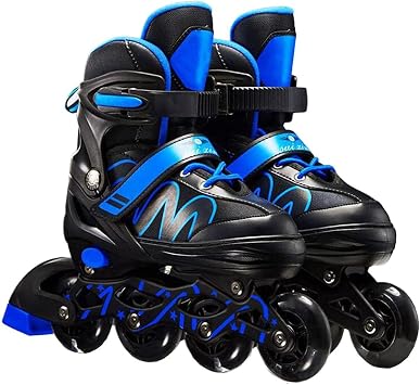 Inline Skates,2 in 1 Inline Quad Skates for Children Adults,Adjustable Size Single Double Ice Skates Fitness Skates Roller Skates for Boys Girls Beginners Blue 2