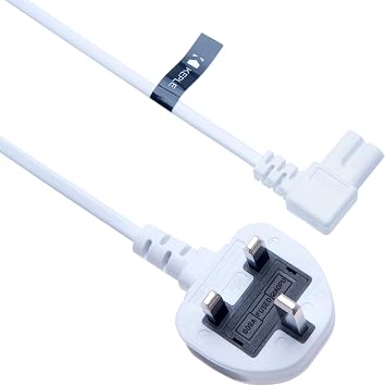 2 Pin Mains Power Lead Fig Figure 8 Right Angle Flat Cable Compatible with Samsung Panasonic JVC Philips LG Sony TV | Canon Pixma HP Brother Printer | 90 Degree Angled UK 2m White