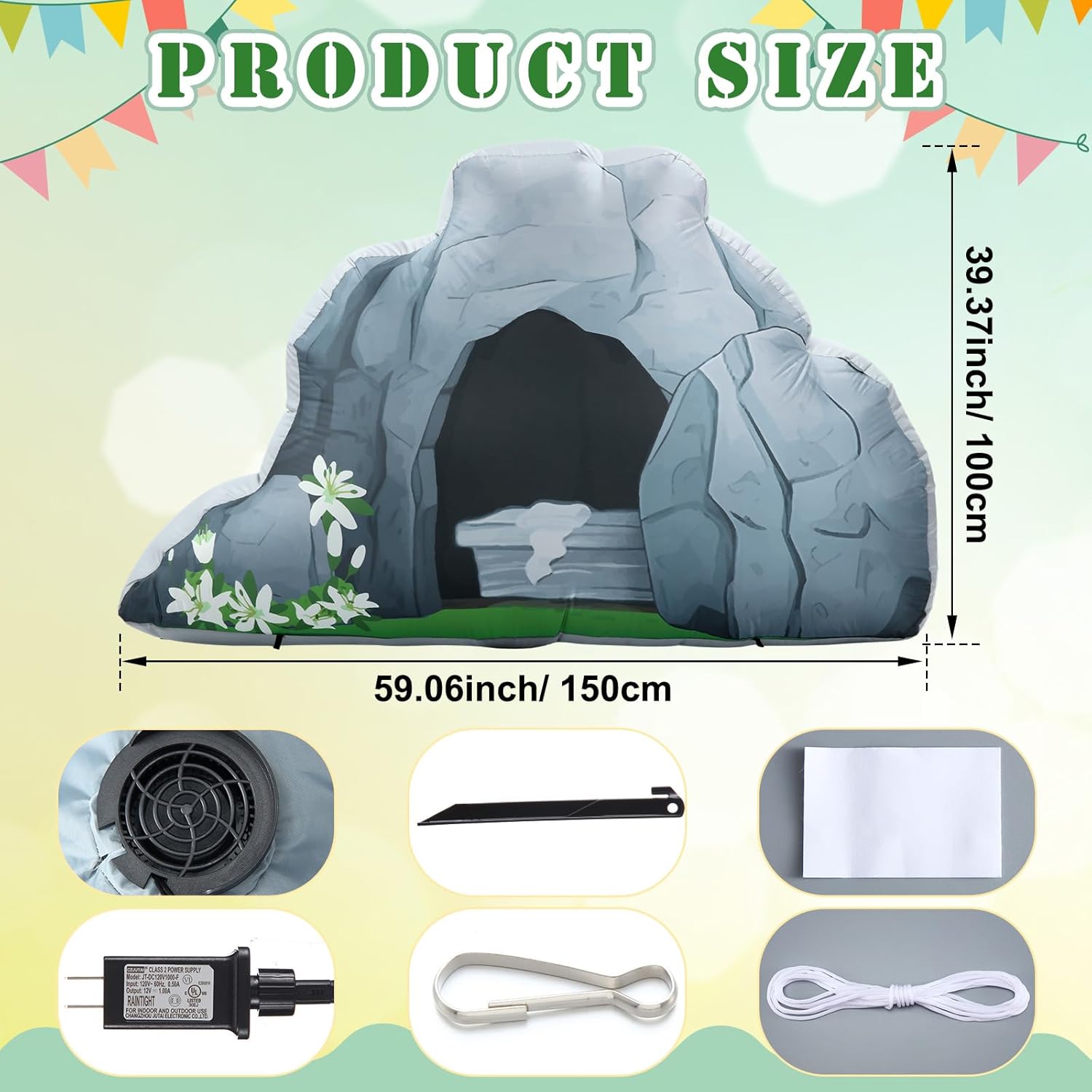 5 ft Easter Empty Tomb Inflatable Outdoor Decoration Built-in Blower Easter Party Decoration Resurrection Scene Photo Props Religious Yard Sign for Sunday School Patio Outdoor Decor