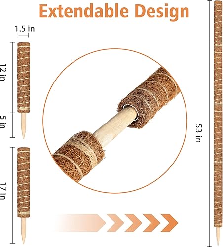 Vista 2 de Paquete de 4 postes de musgo JJGoo de 17 pulgadas, postes de tótem de fibra de coco que se extienden hasta 53 pulgadas, postes de soporte