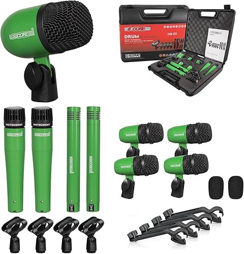 5 CORE Kit de micrófono de batería de 7 piezas, micrófonos de batería de metal, TomSnare y Cymbals Profesional con cable, incluye soporte para