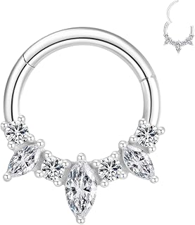 16G Septum Ring Surgical Steel Daith Earring, Septum Jewelry for Septum Piercing, CZ Gemstone Septum Clicker Daith Piercing Jewelry