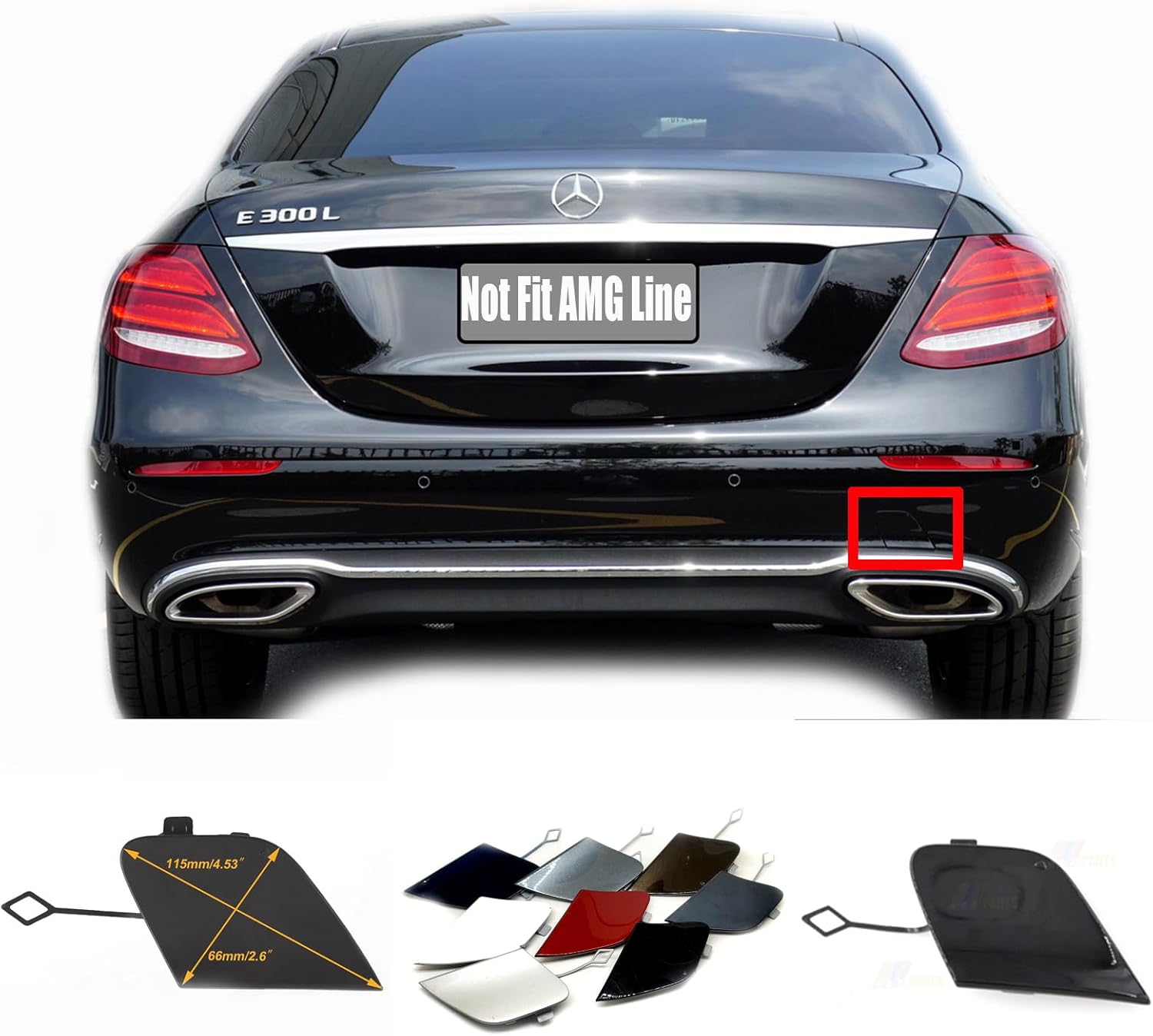 Rear 3in1 Tow Cover Fit 17-20 Mercedes Benz E-Class W213 AMG Line for E200 E220 E250 E300 E350 E400 E500 E550 E63 2017 2018 2019 2020 Bumper Towing Hook Eye Cap 2138853701 (Black)