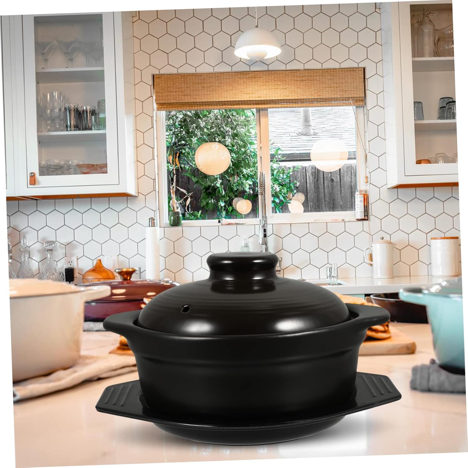 Cabilock Ceramic Pot with Vent Glazed Casserole Stew Saucepan Kitchen Cookware for Rice Cooking and Soup Preparation