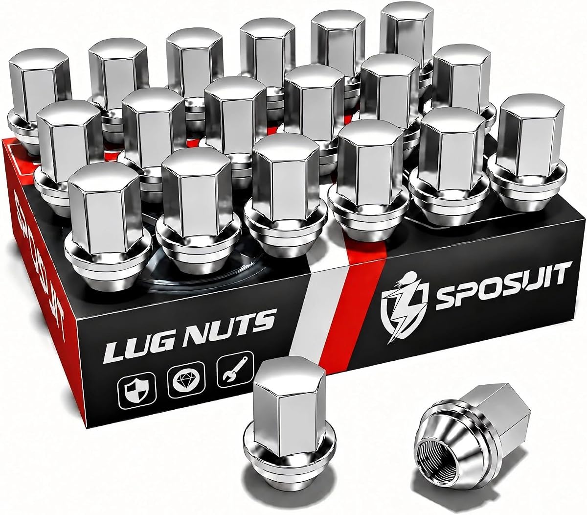 Sposuit 20 Pcs M14x1.5 OEM Lug Nuts, 22mm Hex - Replacement for Chevrolet | Compatible with 2010-2017 Chevy Equinox, 2013-2015 Malibu, 2014-2020 Impala, Chrome OEM Factory Style, Closed End, 30mm Width