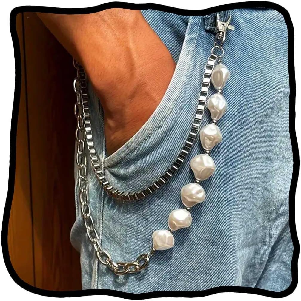 Woeoe Pearl Pants Chain Layered Jean Chains Punk Wallet Chains for Women and Men