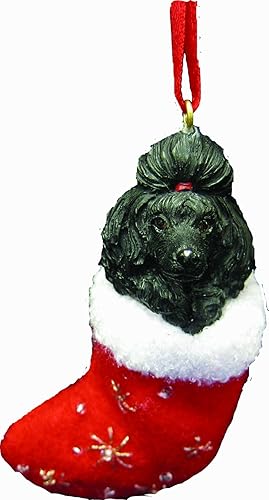 Adorno navideño de caniche negro con detalle pintado a mano y cosido con "Santa's Little Pals"