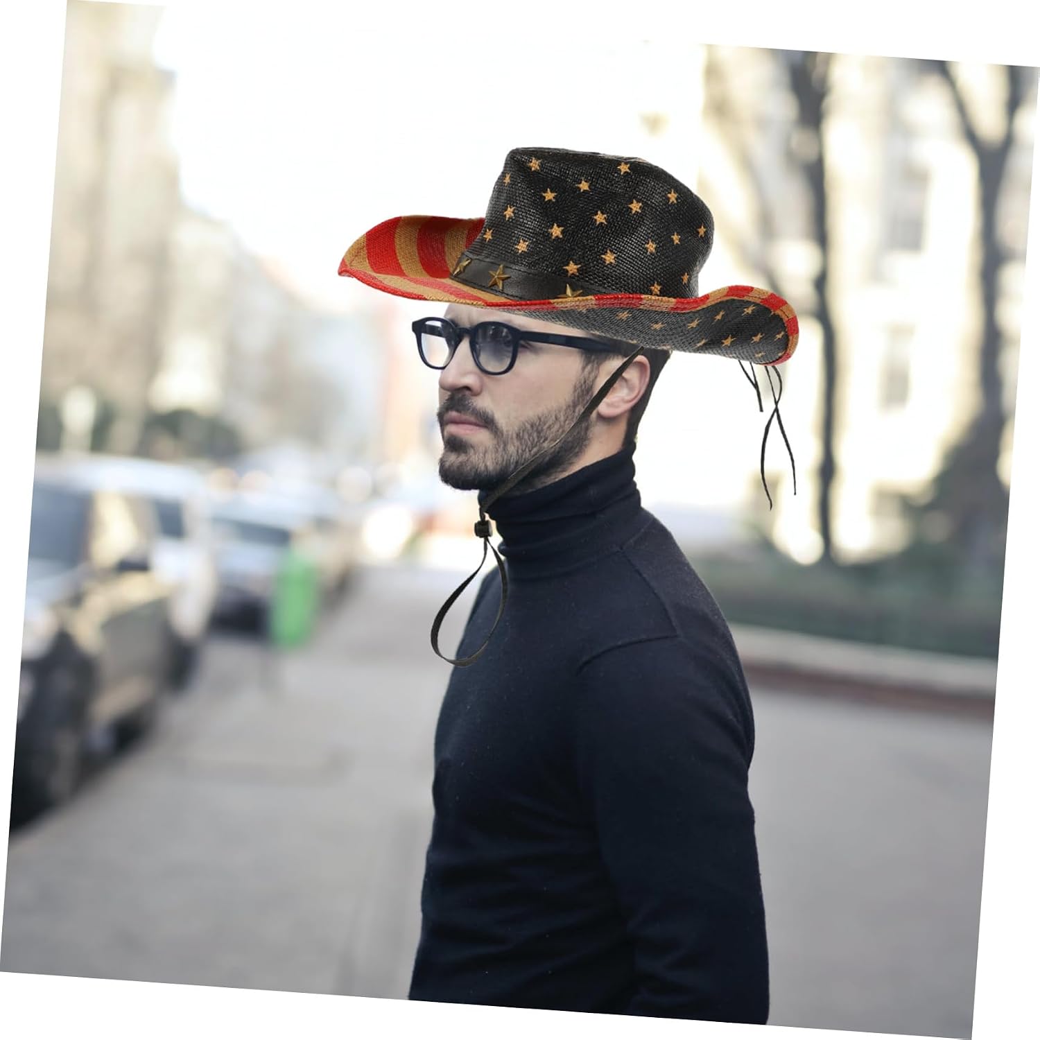 FOMIYES USA Flag Western Cowboy Hat Premium Straw Sun Block Hat for Men Women Fits Fashionable Design for Parties Outdoor Activities Durable Comfortable
