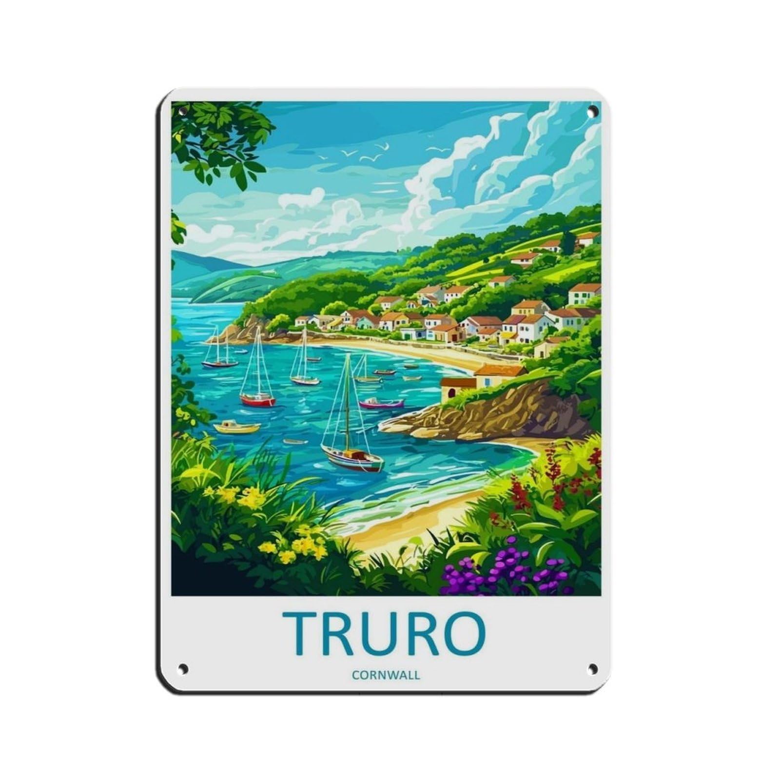 Truro Travel Cornwall Art Cityscape Poster Tin Sign Vintage Metal Pub Club Cafe Bar Home Wall Art Decoration Poster Retro 12x16inch(30x40cm)