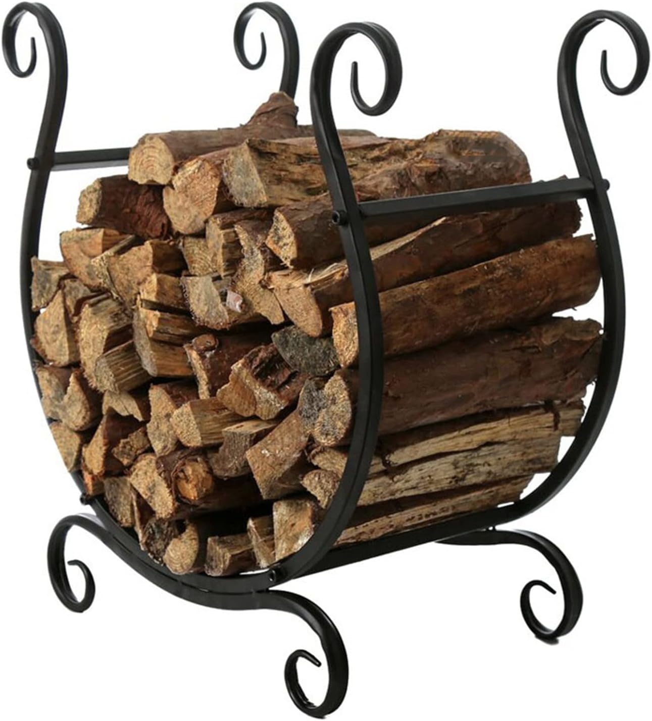 Heavy Duty Firewood Log Bin Holder with Scrollwork Design Durable and Stylish Rack for Lumber Storage Patio Firepit and Under Eaves Organize Firewood Logs Eff,45658