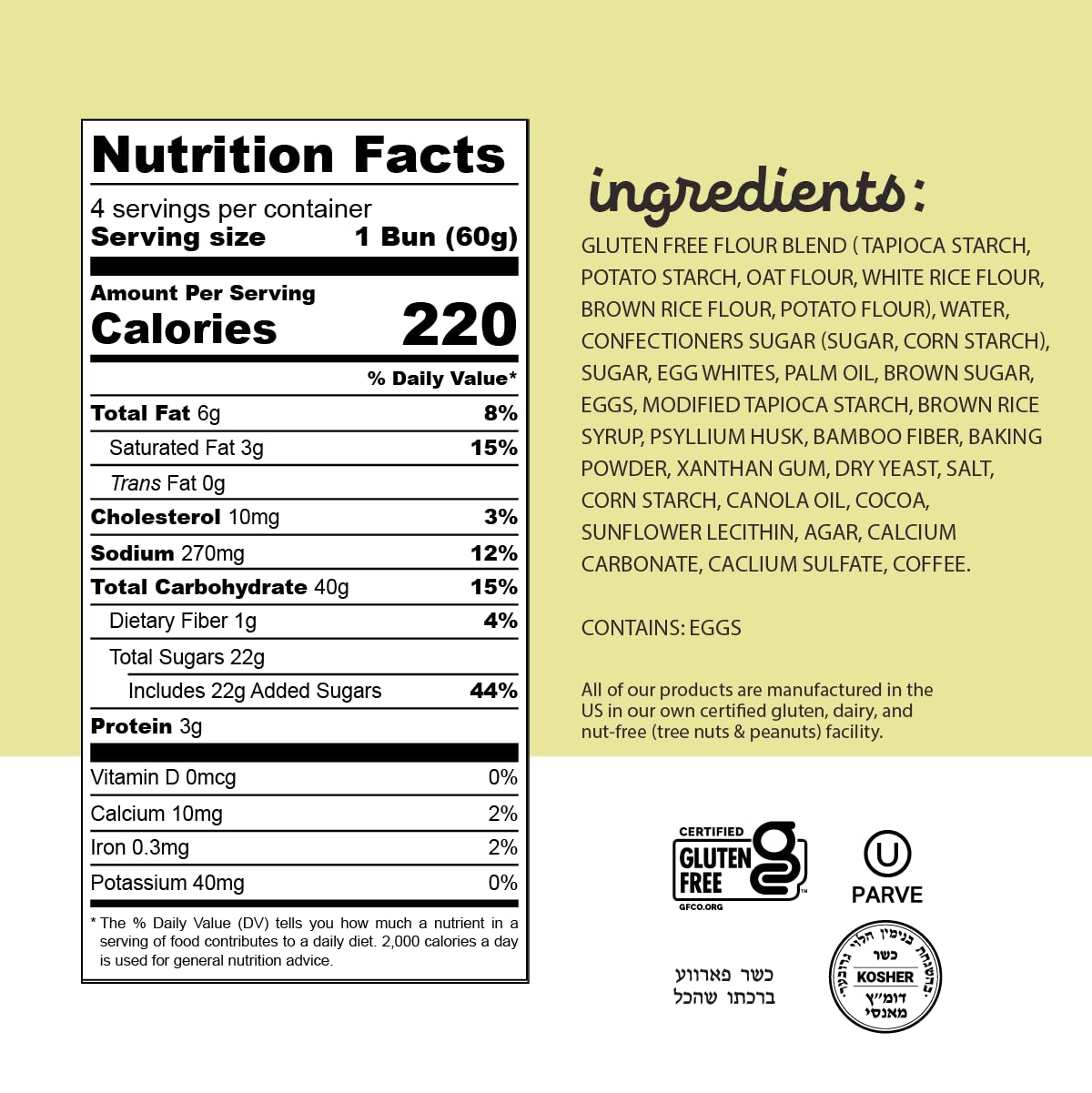 Katz Gluten Free Coffee Buns, Soft Glazed Mocha Pastry Snack. Dairy, Nut & Soy Free, Kosher, Individually Wrapped 8.5 oz (6Pk)