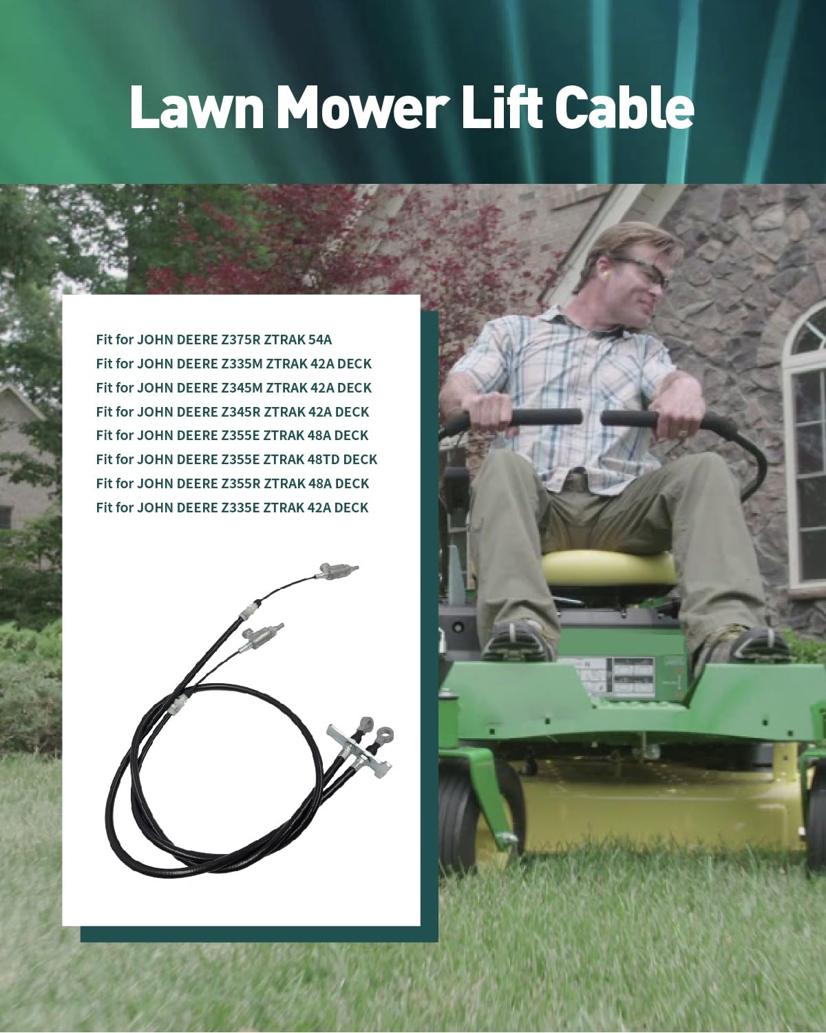 AUC10015 Lawn Mower Lift Cable Fit for John Deere Z335E Z335M Z345M Z345R Z355E Z355E Z355R Z375R, Replace AM146079 AM116462