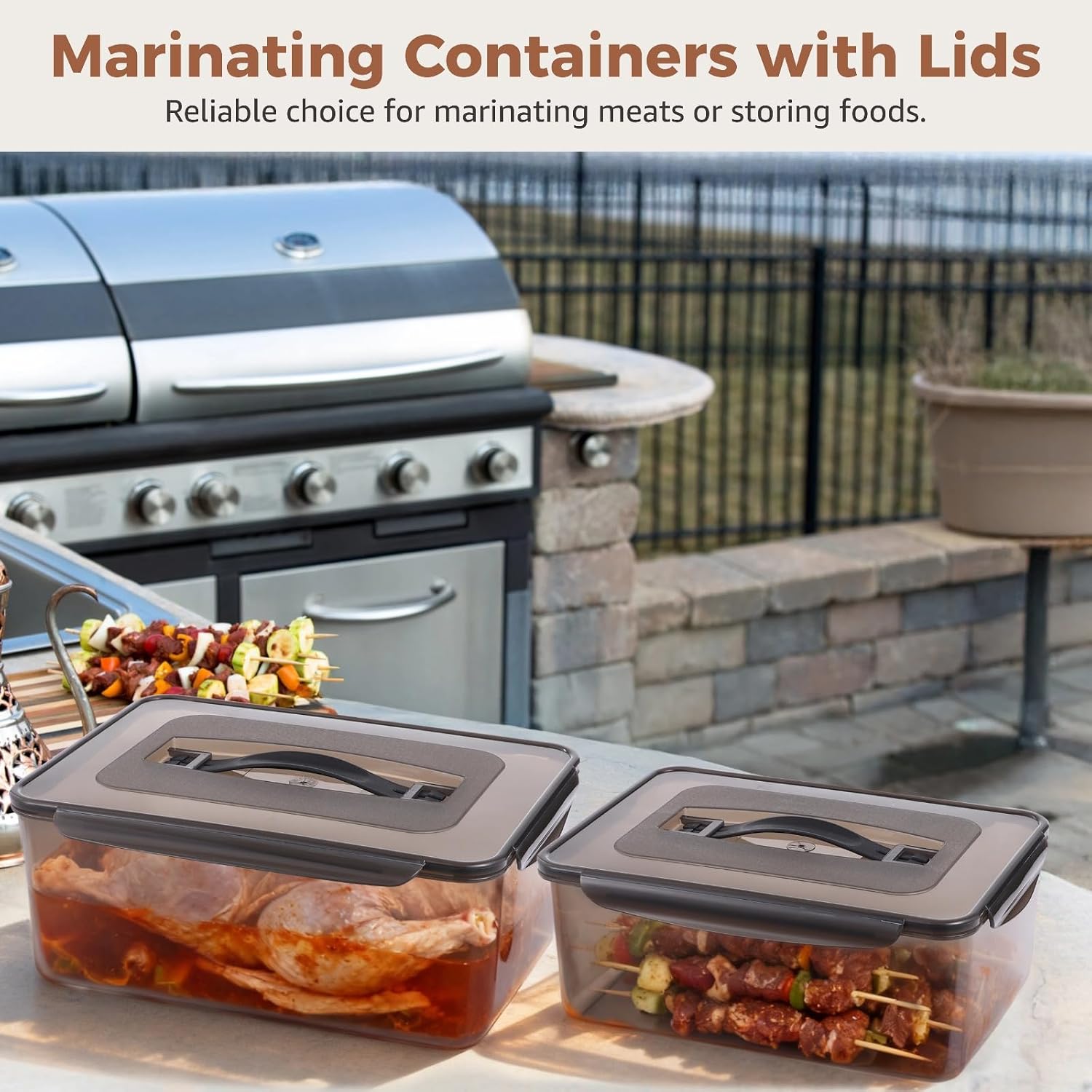 2 Pcs Marinating Containers with Lids, 12.5 and 8.3 Quart Airtight Brining Containers, Plastic Food Storage Containers with Handles for Meat, Turkey, Meal Prep, Grilling Accessories