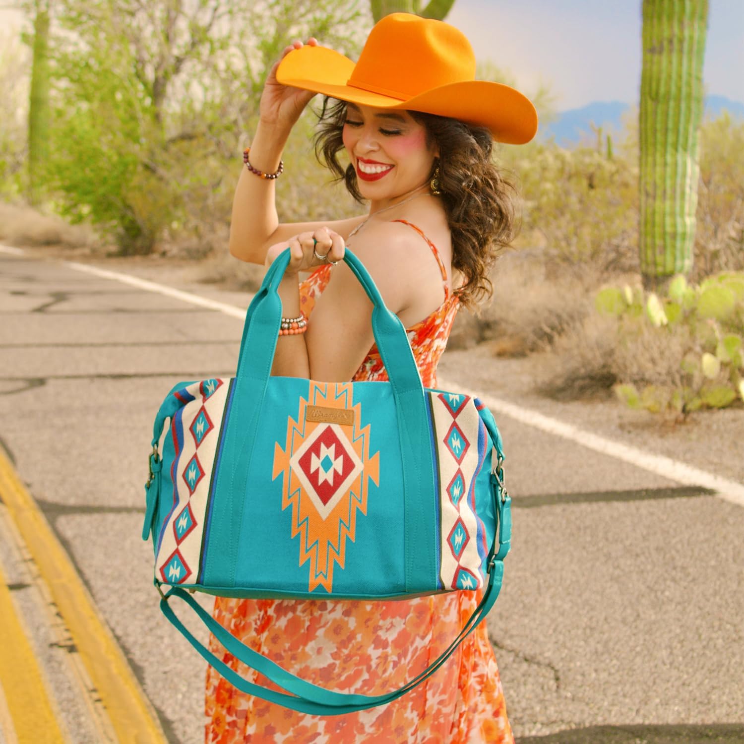 Wrangler Duffel Bag for Women Large Travel Weekender Bag Designer Aztec Carry On Bags, Turquoise