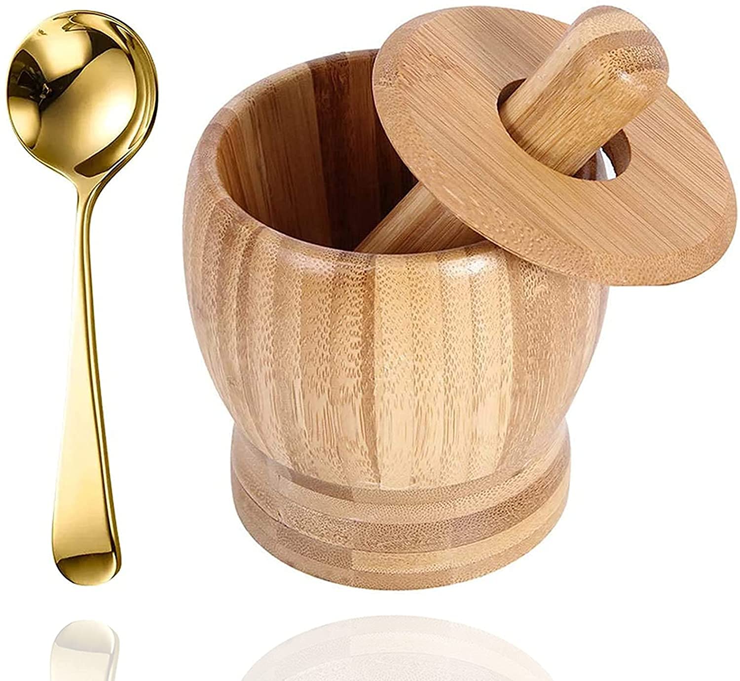 Mortier Et Pilon En Bois - Pour écraser Ail, épices, Noix - Design Anti-moisissure Et Base Stable - 8