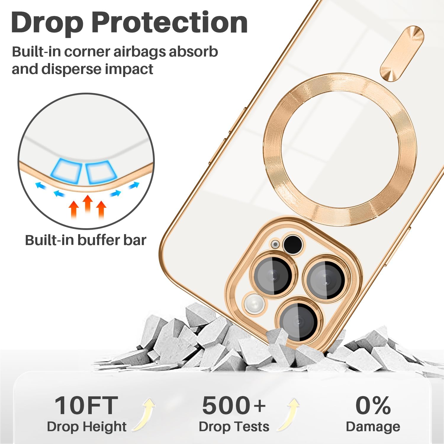 Dinick Designed for iPhone 14 Pro Case with Magnetic [Built-in Camera Cover] Compatible with MagSafe Soft TPU Glitter Cover Anti-Scratch Protective Slim for iPhone 14 Pro Case White and Gold - Image 5