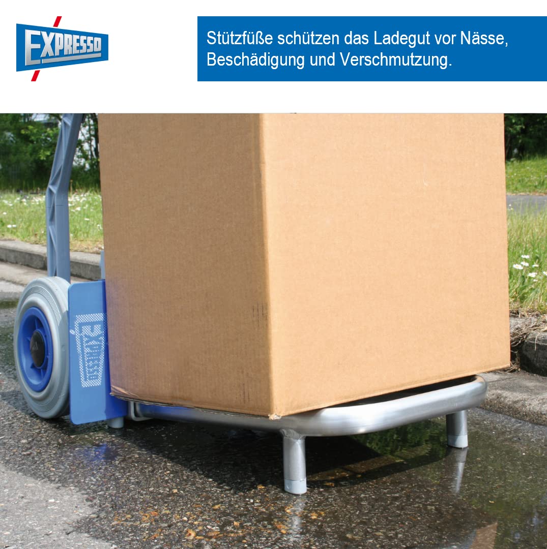 Vollmontierte EXPRESSO Alu Profi- Paketkarre zum Transport von Kartons / 120kg / pannensichere Räder/Klappbare Rohrschaufel L 42,5 x B 28,0 cm / AE82127042