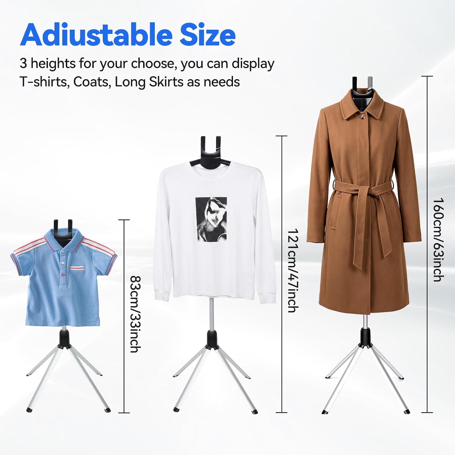 OTraki Adjustable Shirt Display Stand 33-63 Inch Foldable Clothing Rack image 3