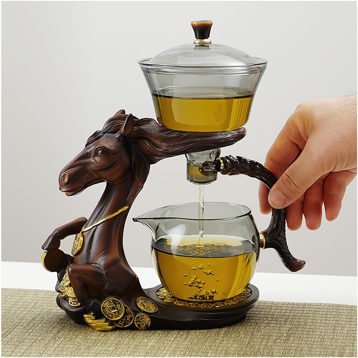 Semi Automatic Drip TeaPot, Lazy Kung Fu Glass Magnetic Tea Set, Heat Resistant Glass Magic Teapot Set, Suitable for home/office Reception Tea Set, Perfect for Holiday Gifts