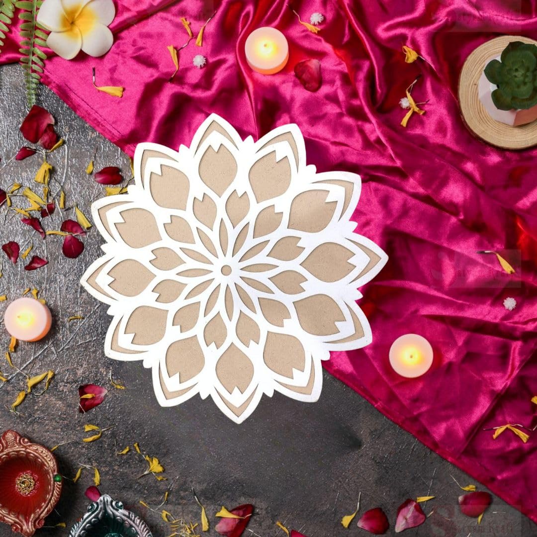 SATYAM KRAFT 1 PCS Reusable MDF Rangoli Mat with Wooden Base.Just Fill It Up with Rangoli color,Deepwali,Flowers,Pulses,Stencils Border for Floor Home Decoration,Pooja,Newyear,Diwali,DecorDIY(Shape10) (B0CJ6W35BB) Amazon Price History, Amazon Price Tracker