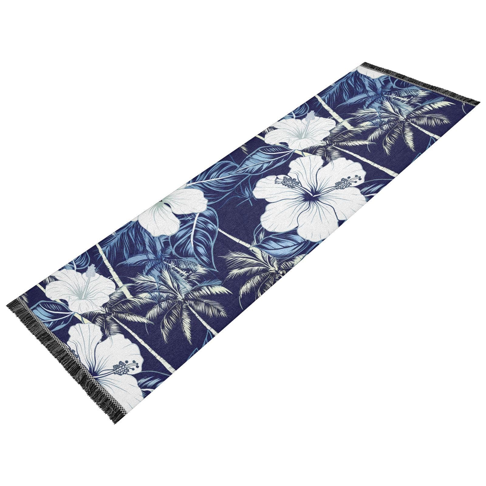 Tropical Hibiscus White Plam Runner Rug for Hallways Kitchen Rugs Washable Rug for Entryway Bathroom Bedroom 72 * 23.5 in