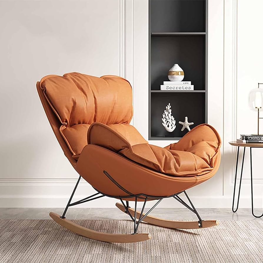 Moderner Freizeit-Wippsessel mit Kissen für Kinderzimmer Lounge und Schlafzimmer Massivholzbeine Bequemer Sessel