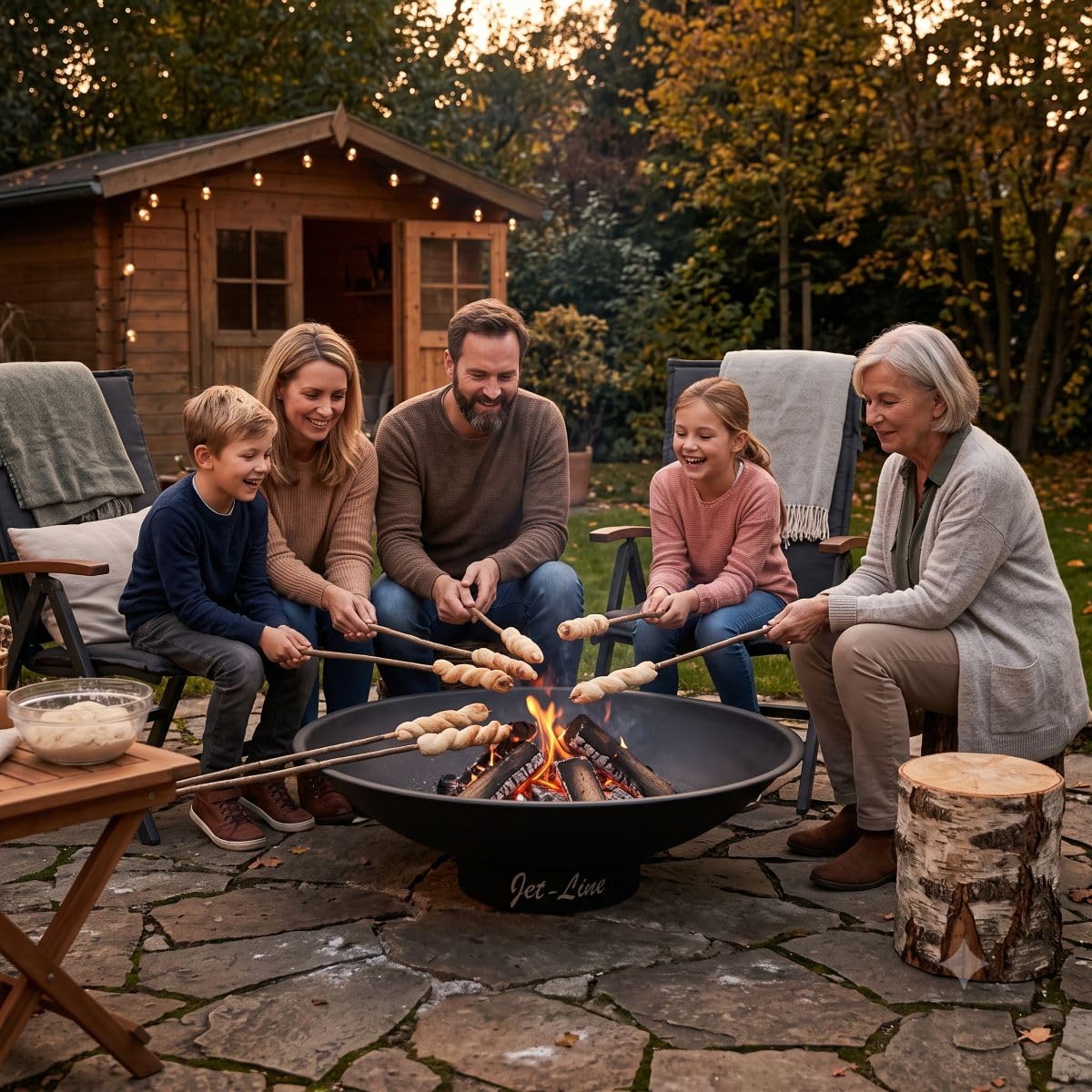 Jet-Line | Feuerschale Katar | schwarz matt | ⌀ 62 cm | Garten + Terrasse | Stahl Grill | Outdoor Feuerstelle