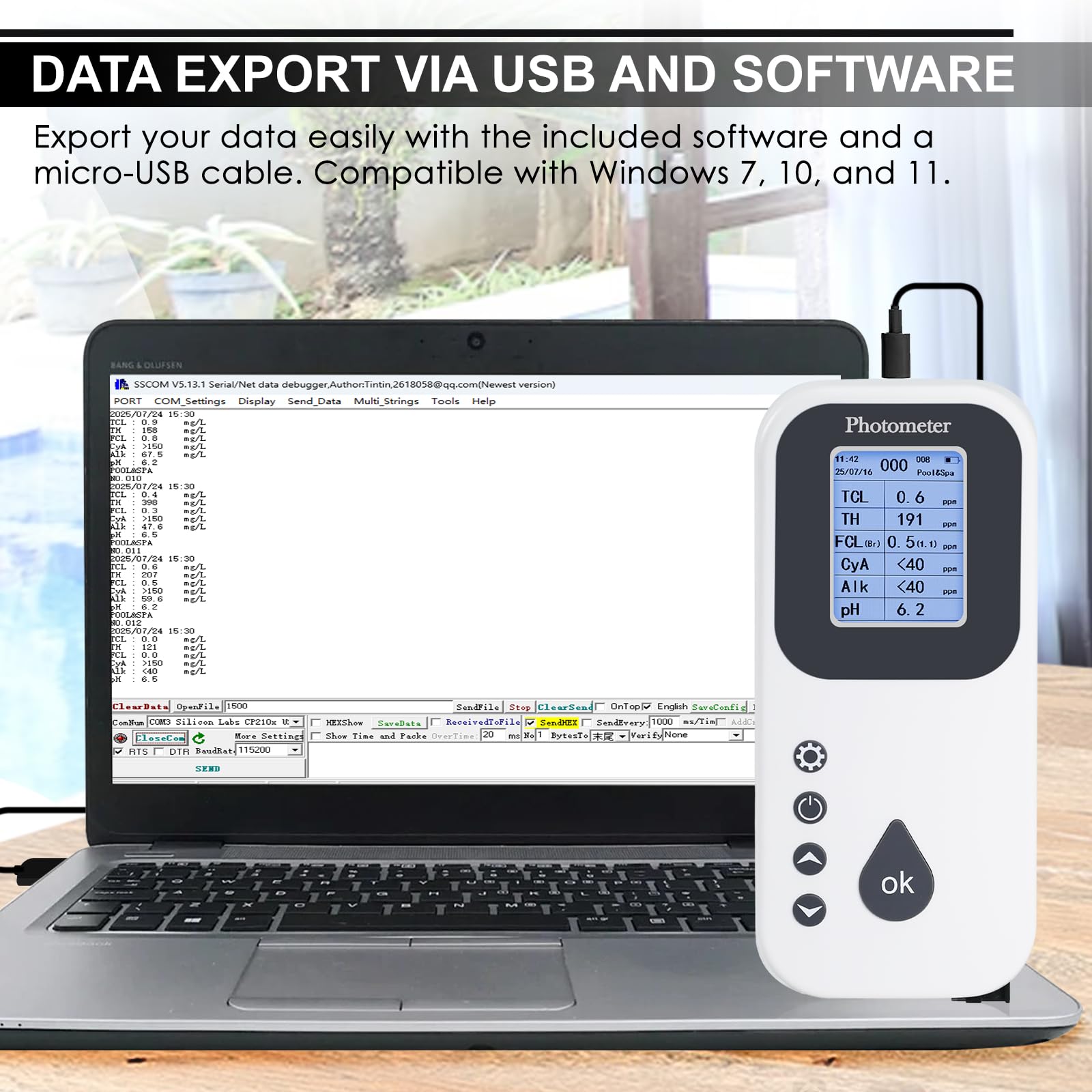 Analizzatore Acqua Digitale per Piscina e Spa Test Kit Professionale per Cloro Libero e Totale, pH, Durezza, Alcalinità, Acido Cianurico, Bromo Tecnologia Fotoelettrica Include Strisce Reattive