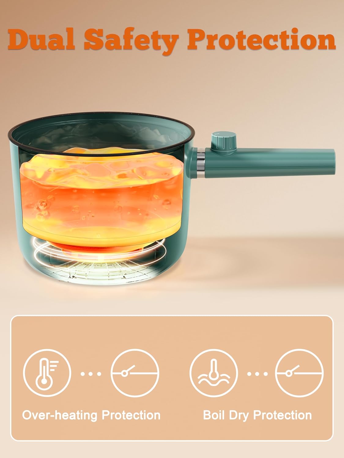 Topwit Hot Pot Electric, 1.5L Ramen Cooker, Portable Non-Stick Frying Pan, Hot Pot for Pasta, Steak, BPA Free, Electric Cooker with Dual Power Control, Over-Heating & Boil Dry Protection, Green