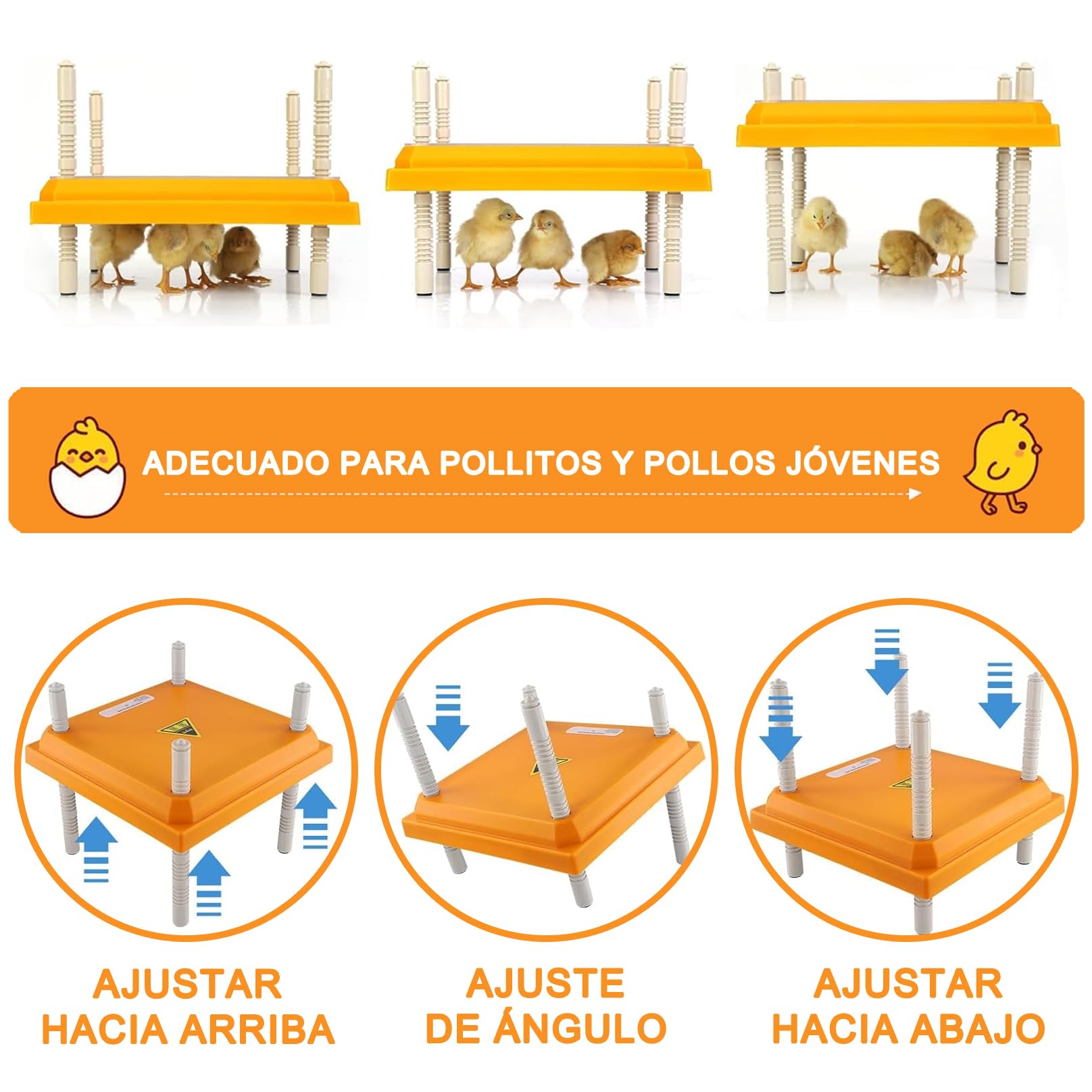 Lampara Calor para Gallineros, Placa Calefactora Incubadora de Pollitos, Placa Calefactora Pollos con Termostato de Bajo Consumo, Altura Ajustable, para Codorniz Pato y Más Negro FG-30