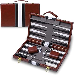 Backgammon Sets for Adults- 15 inch Backgammon Brown Sets Classic Board Game with Premium Leather Case, Portable Travels Strategy Backgammon Game Set for Adults, Kids(Brown)