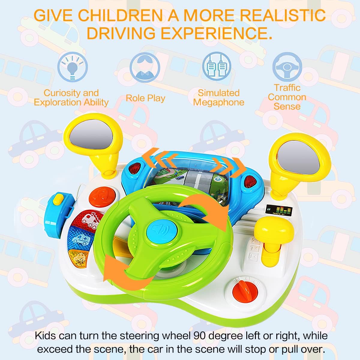 fisca Toddler Steering Wheel Toy Baby Interactive Learning Toy for Toddler 1-3 Year Old, My First Driving Educational Baby Musical Toys with Light and Sound for Preschool Kids