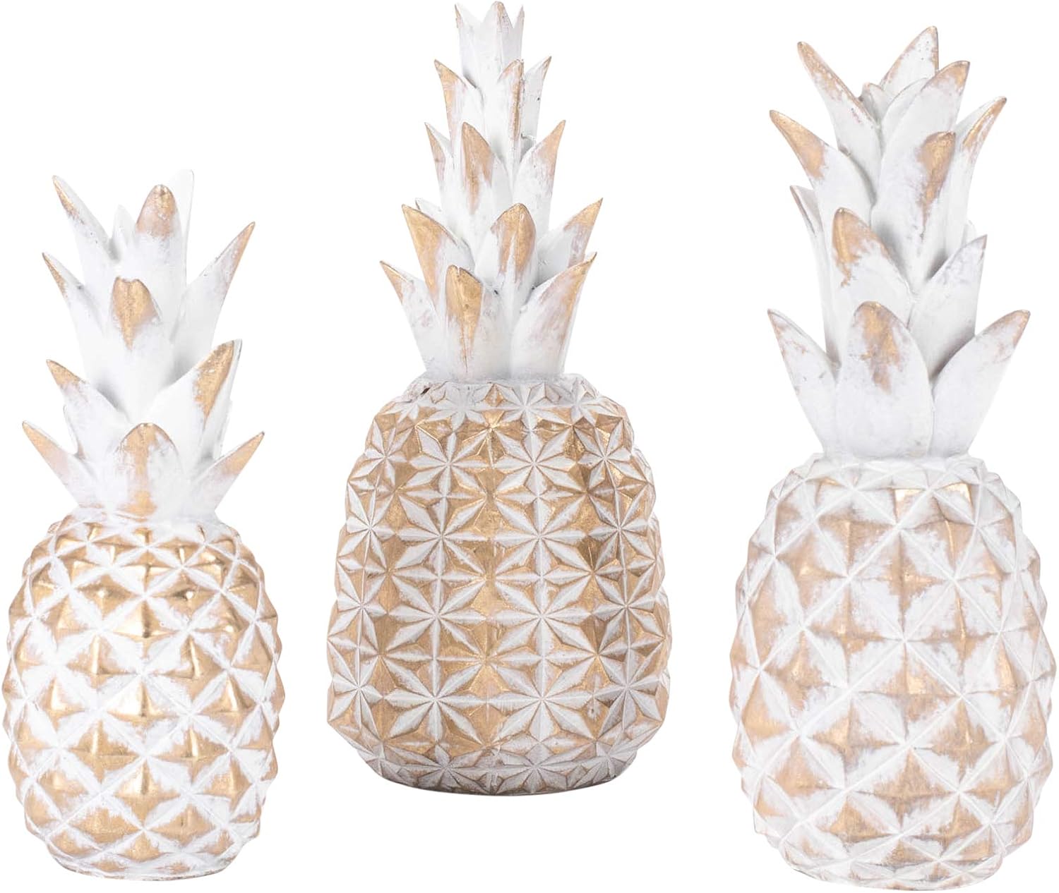Exclusive Transpac Distressed Goldtone Pineapple 4.75 x 10.5 Resin Stone Decorative Tabletop Figurine Set 3