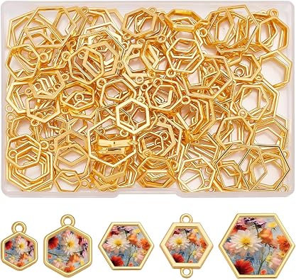 arricraft 170 Pcs Hexagon Open Bezel Connector Charms, Silver and Colors Metal Hollow Frame Connector Pendant for DIY Epoxy Resin Charms Earrings Necklaces Jewelry Making Accessories