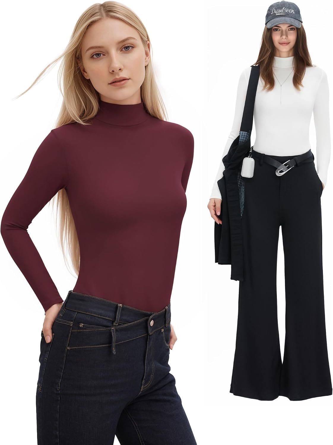 Womens Long Sleeve Body Suits Mock Turtleneck Thong Bodysuits Shirts Trendy Fall Going Out Tops Y2K 2025