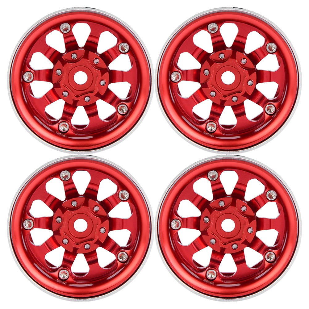 NarooteSummer Enjoyment Meiyya Wheel Hub, 4pcs 1.9" 10 Hole Fashion Alloy Beadlock Wheel Hubs for Most 1/10 RC Crawler(RDE)